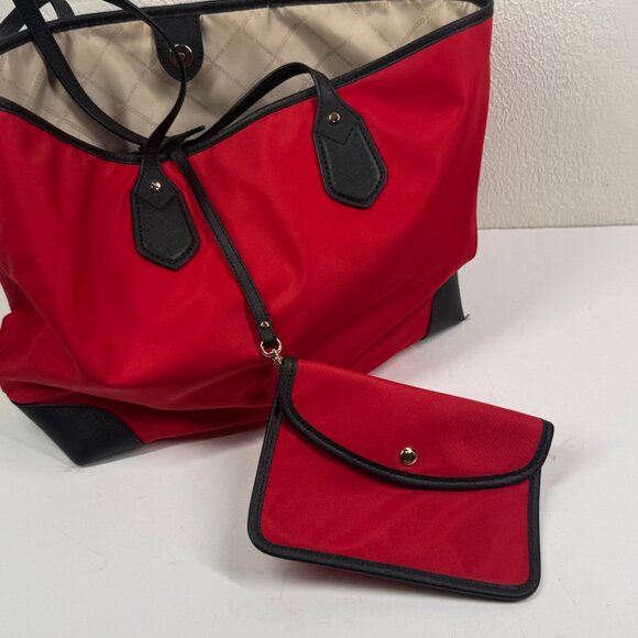 Michael Kors Eva Top Zip Tote Red Nylon Black Trim with Pouch & Snap Closure - Picture 5 of 10